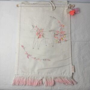 Meri Meri Unicorn Wall Hanging Banner Embroidered Tassel Stars Girls Room 15x12"